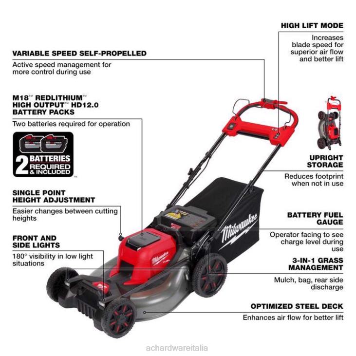 prato e giardino Ace Hardware Milwaukee M18 Fuel 2823-22HD 21 pollici Kit tosaerba semovente a batteria da 18 V (batteria e caricabatterie) 4N264